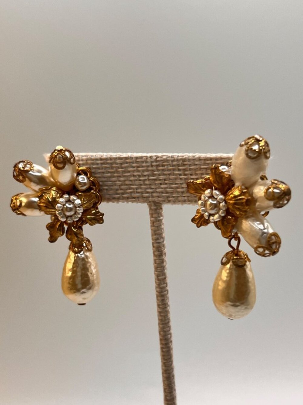 Rare Signed Miriam Haskell Baroque Pearl Drop Statement Earrings